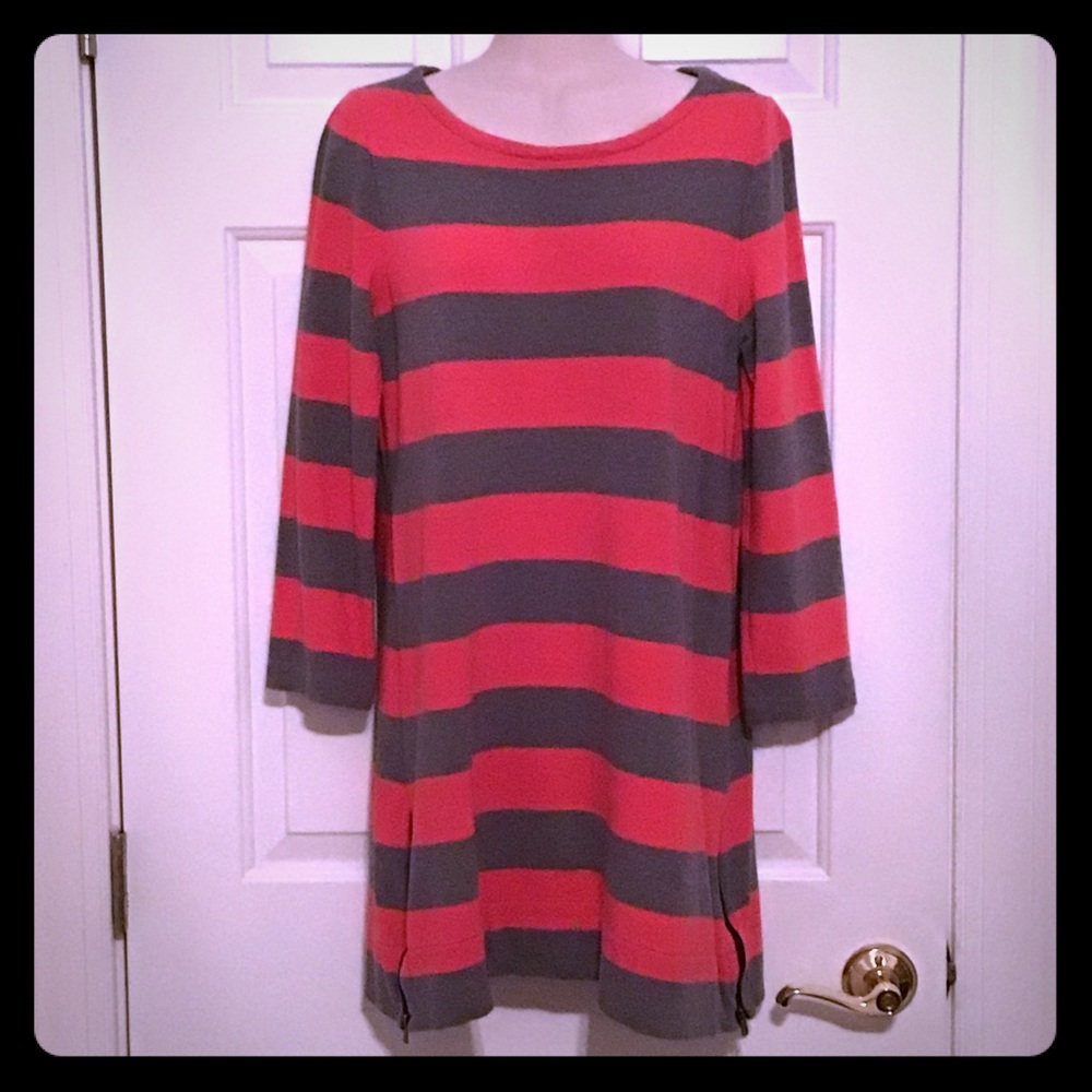J. Crew coral/gray stripe t-shirt dress